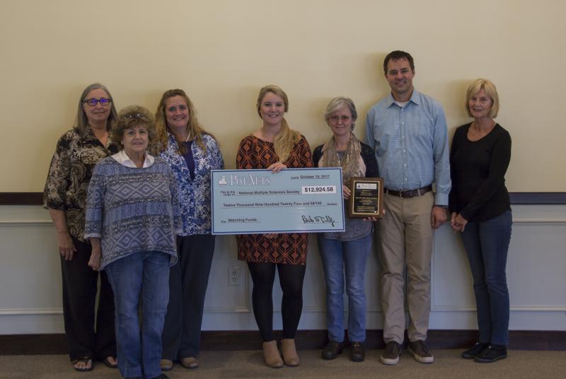 Gathered at the check presentation are in back (l-r) Sheila A. Morrow, Dawn Haeffner, Megan Smutz, Lois Loser of We Walk 4 U team, Robert W. Tunnell III and Arlene Gordon. In front is Anna Mae Rabatin. SUBMITTED PHOTO